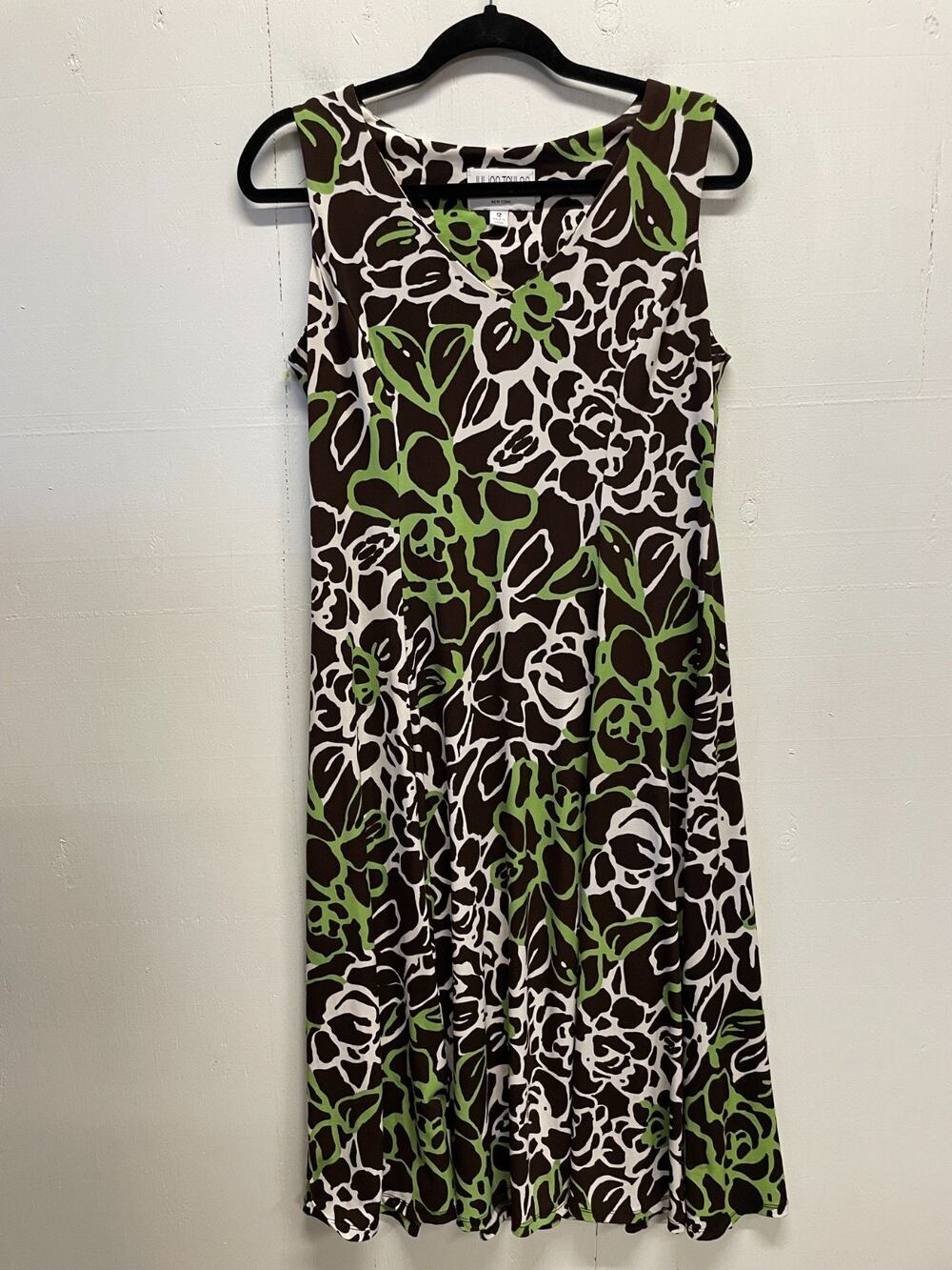 Julian Taylor Dress Womens 12 Black Green Floral Midi V Neck Sleeveless